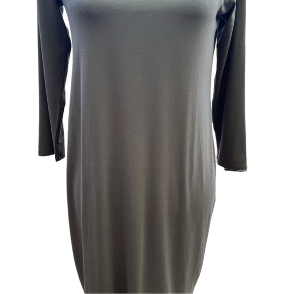 Eileen Fisher Deep V-Neck T-Shirt Dress in Gray Size X-Small Viscose and Spandex - Picture 3 of 9